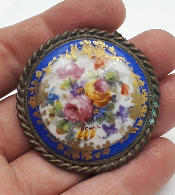 BROCHES ANCIENNES LIMOGES - BROCHE PORCELAINE DÉCOR MARIN RÉF.10993J - ANTIQUITÉ
