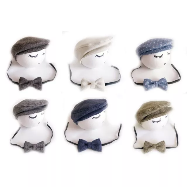 Baby Boy Photography Props Flat Cap Tie Sets Gatsby Hat Beret Hat Tie