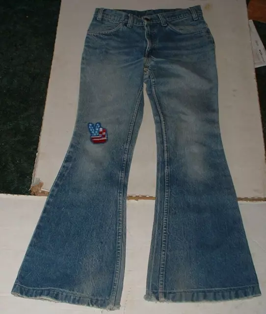 VINTAGE LEVIS ORIGINAL 1970'S Bell Bottom Jeans Hippie Orange Tab Peace ...