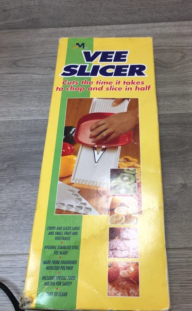Vintage V-Slicer Red & White Food Mandoline Vegetable Slicer & Grater UNUSED
