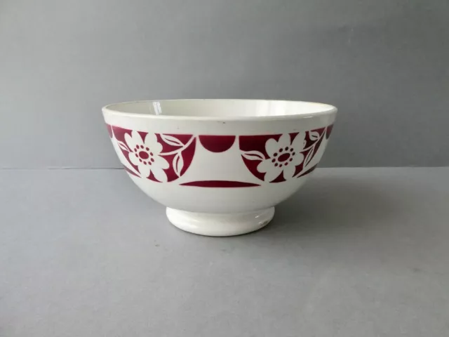 grand bol ancien en céramique, décor fleurs, Digoin, France, D 19 cm