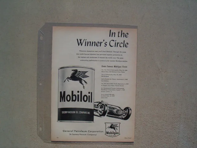 1950 Mobil Socony  Indianapolis 500 Original Ad