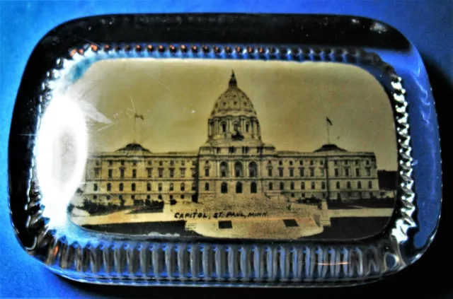 Antique Souvenir Glass Photo Paperweight St Paul Capitol Minnesota