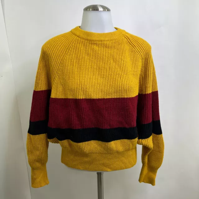 Dreamers S Sweater Cropped Color Block Yellow Red Knit Stripe Long Sleeve Dolman