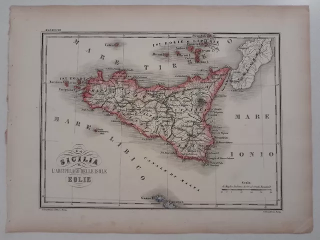 La Sicilia e l'Arcipelago delle Isole Eolie_Originale carta del Marmocchi