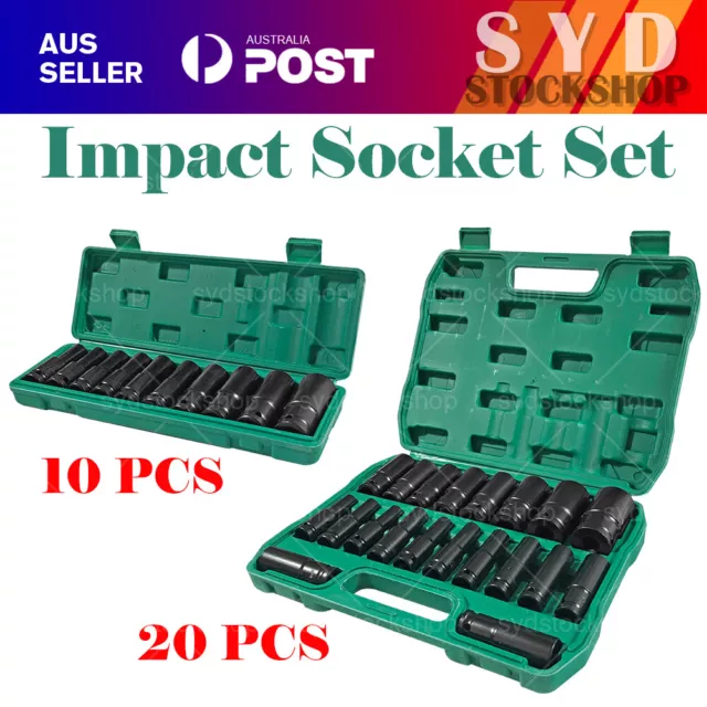 Deep Impact Socket Tool Set 1/2" inch Heavy Duty 8-32mm Metric Garage 10/20PCS