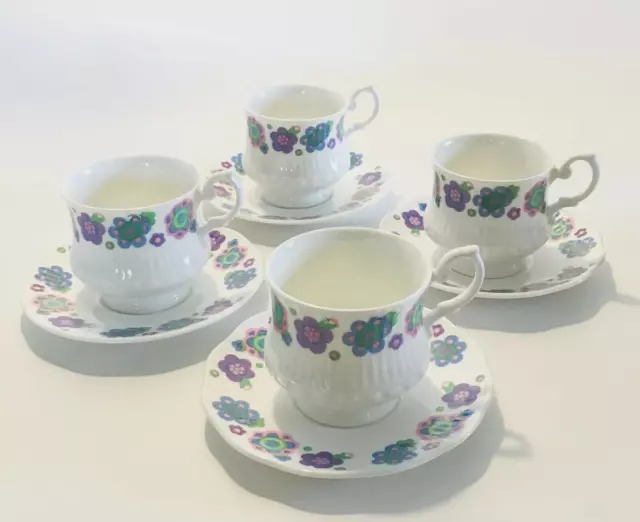 Tea Time Mayfair Pottery Tea  Cups & Saucers Set of 4 Serving Tableware 1970's