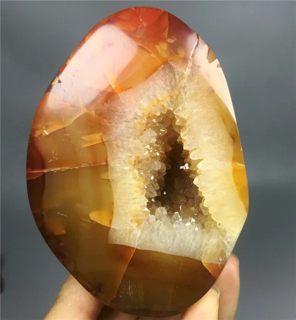 1.02lb Unique Polished Red Orange CARNELIAN AGATE Geode Crystal Stone-Madagascar