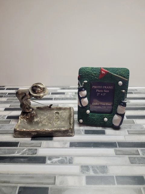 lot2Vintage Sandtrap Dillema Japan Silver Plated Figural Golfer Ashtray Novelty