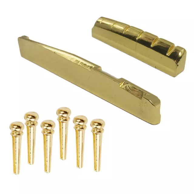 Brass Bridge Pins Peg Saddle Nut Set for 6-String Acoustic Guitar Accessory 2