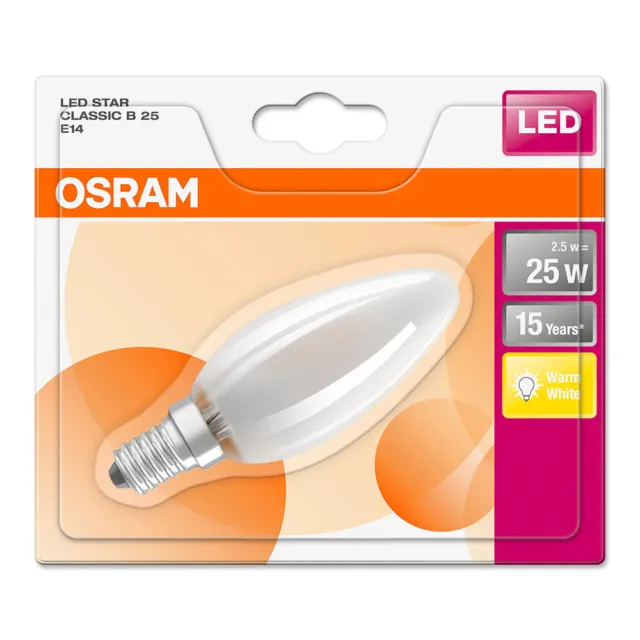 Osram LED Filament Retrofit Kerze 2,5W = 25W E14 Matt 250lm B35 Warmweiß 2700K