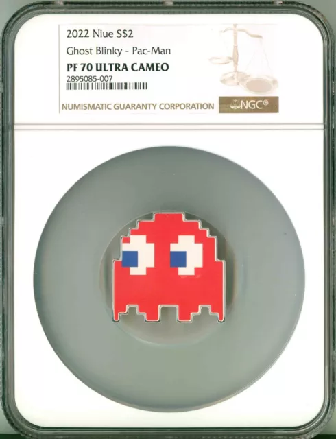 2022 Niue S$2 Pac-Man Ghost Blinky Colorized NGC PF70 UC Box COA OGP NGC Pop = 1