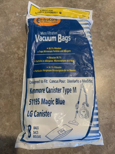 Kenmore 51195 Magic Blue Type M Canister Vacuum Bags 8 Pack Part 203.