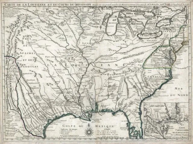 1718 Map of Louisiana | Mississippi | Carte de la Louisiane et du cours du Missi