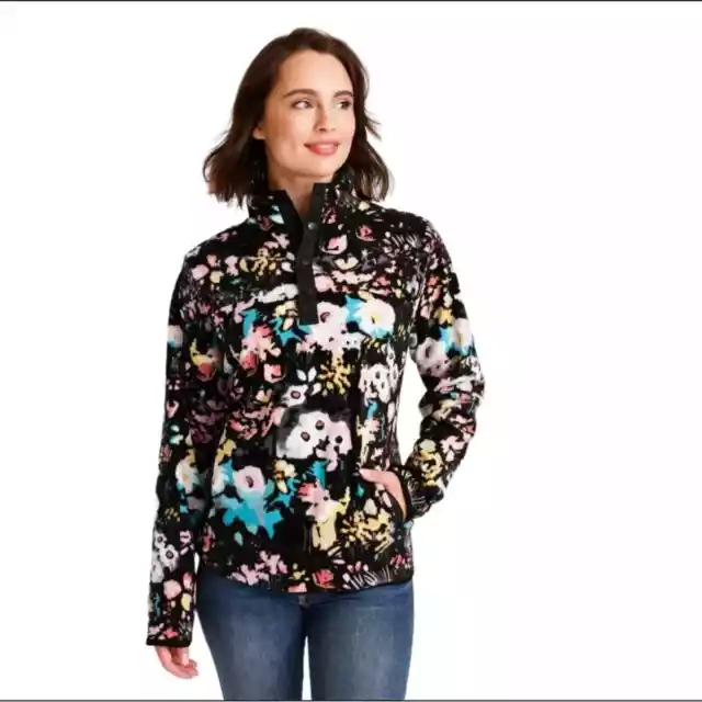 Vera Bradley Jacket Pullover Small Snap Collar Fleece Floral Multicolor Pockets