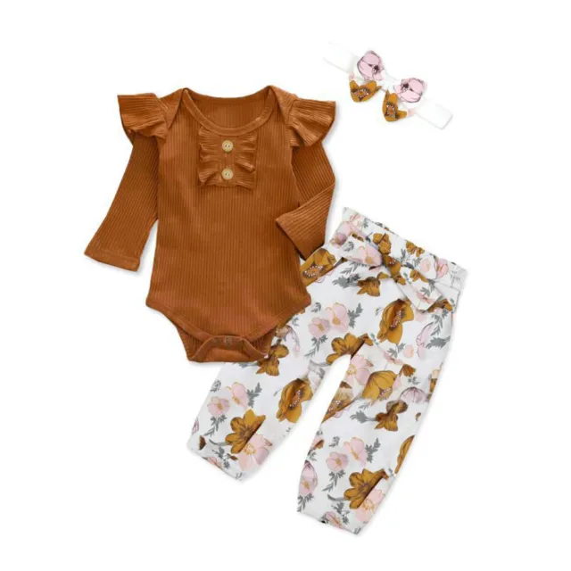 Newborn Baby Girls Ruffle Long Sleeve Romper Tops + Floral Pants Clothes Outfits 7