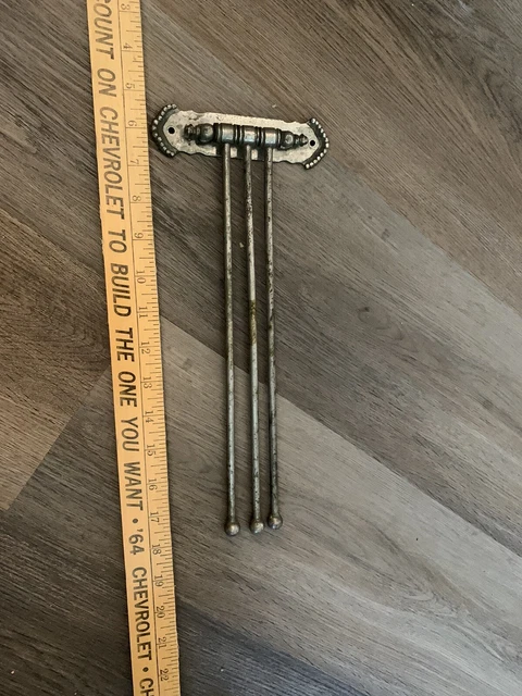 Antique Victorian  Brass Nickel Plate 3 Swing Arm Towel Rack Bar Wall Mount