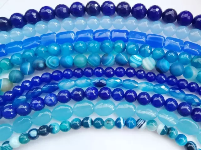 14.5''-15.5'' Blue agate round faceted oval rectangle coin 4-14mm gemstone beads