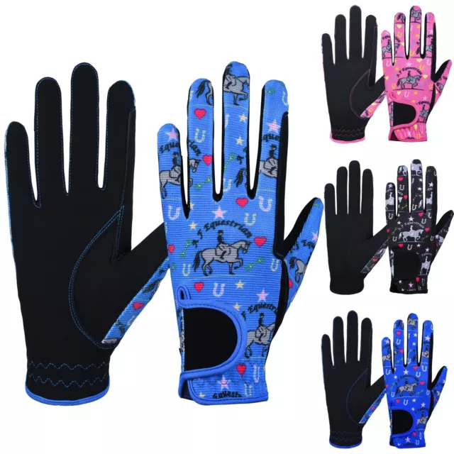 AFE Childrens Equestrian Kids Horse Riding Gloves Synthetic Leather 4Way Printed