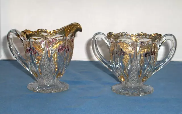 Antique Rare Northwood "Paneled "Holly" Sugar Bowl & Creamer Set