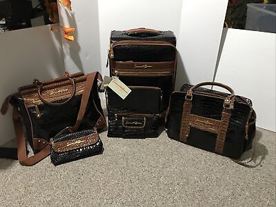 Samantha Brown Luggage 5 Pieces Set Croc Black & Brown Camel Carry On Travel