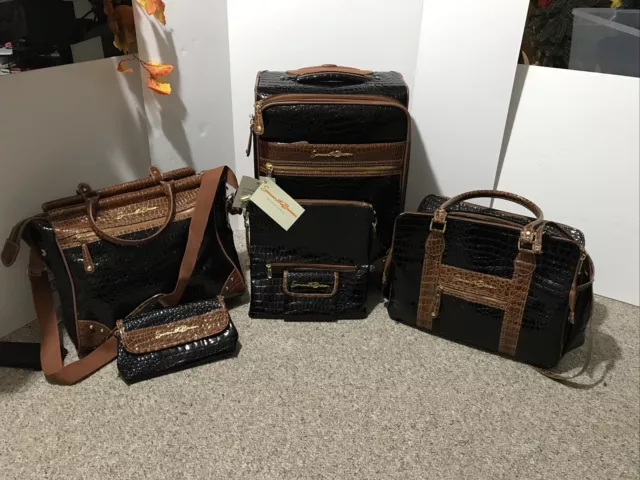 Samantha Brown Luggage 5 Pieces Set Croc Black & Brown Camel Carry On Travel