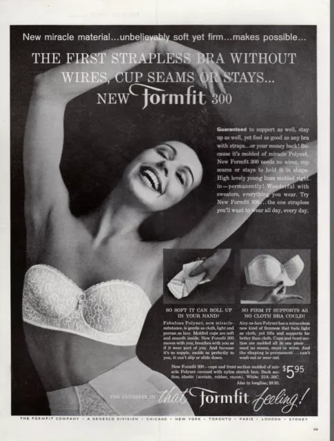 VINTAGE ADVERTISING PRINT ad FASHION Formfit 300 1st strapless bra