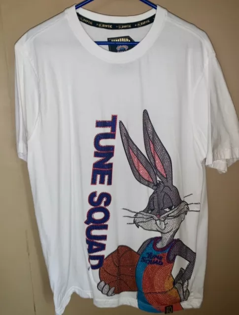 deKryptic Tune Squad Space Jam Bugs Bunny Men's White Rhinetone T-Shirt Size XL