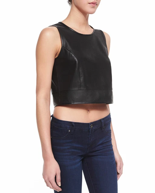 Donna & Ragazze 100% Originale pelle D'Agnello Corto Moto Top Camicetta Slim-Fit
