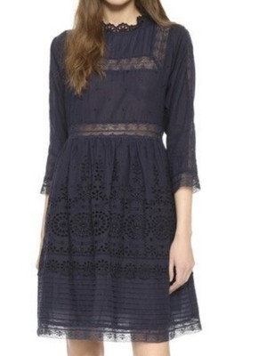 Sea New York Babydoll Lace Broderie Dress Navy Blue Size 2 Can Fit 4-6 VGUC