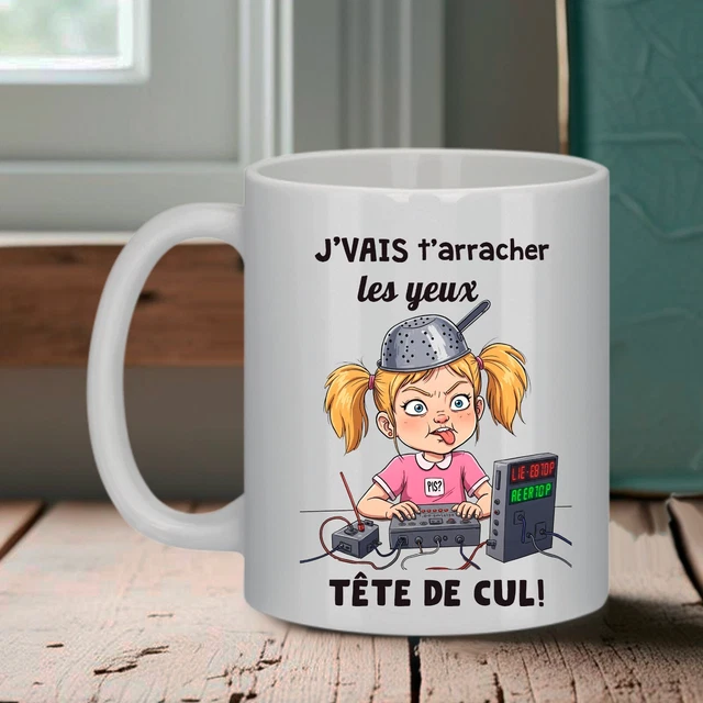 Mug Humour Décalé « J’vais T’arracher Les Yeux Tête De Cul » – 350 Ml – Céramique – Neuf
