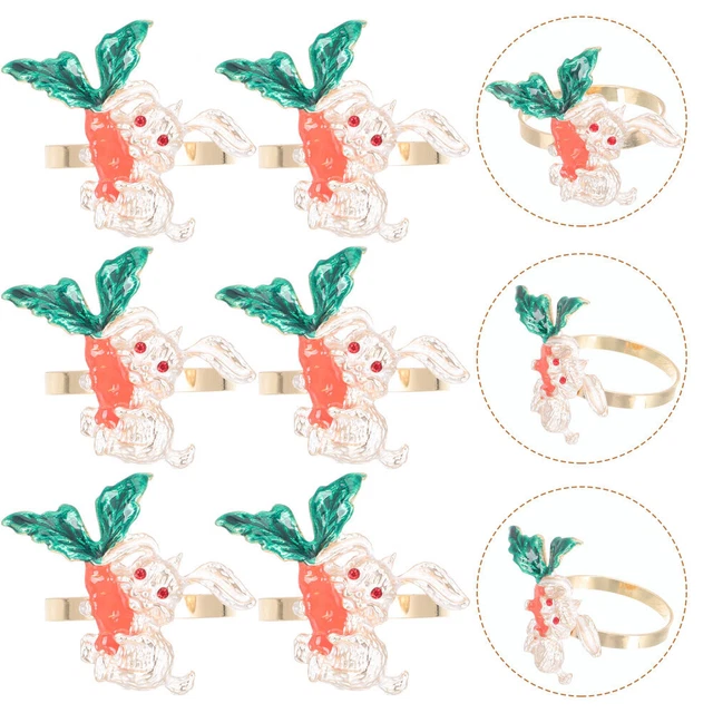 6 piezas anillos de servilleta de Pascua conejos de Pascua zanahorias - hebillas de servilleta servilleta