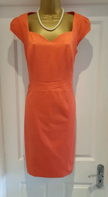 Monsoon Coral Pink Textured Pencil Bodycon Occasion Dress Size UK 12