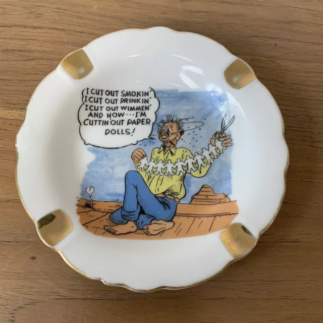 Vintage Ceramic ASHTRAY Trinket Tray Funny Retro Tobacciana Man Cave Bar Gift