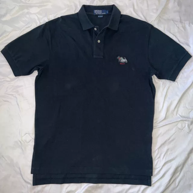 Polo Ralph Lauren Classic Embroidered Schnauzer Dog Rugby Shirt black red rare M