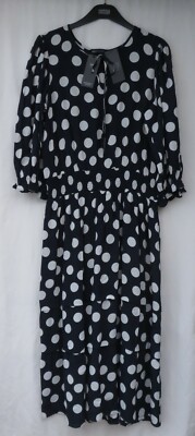 Ladies Marks And Spencer Navy And White Spotted Tie Neck Maxi Dress Size 14