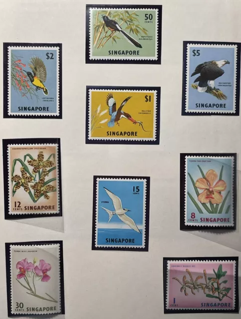 SINGAPORE 1963-1966 Birds Set of 8 + 1 Stamps MNH Scott 62-69 & 76 RARE CV $85