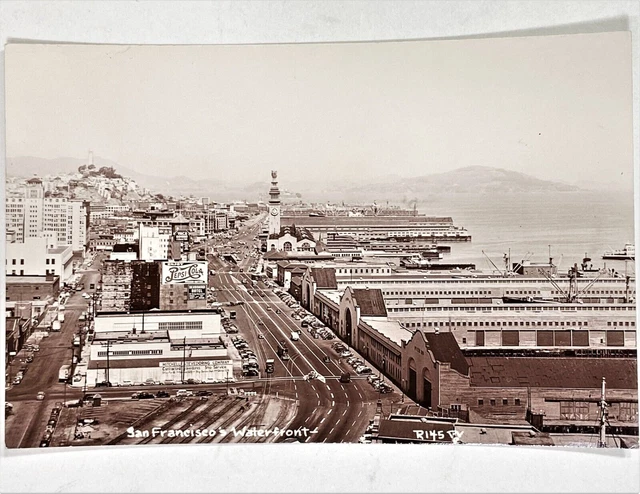 1940s Vtg RPPC San Francisco Waterfront Ferry Building Pepsi Sign Photo Postcard