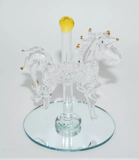 Vintage Spun Glass Merry Go Round Carousel Horse Figurine 24 Kt Gold Plated