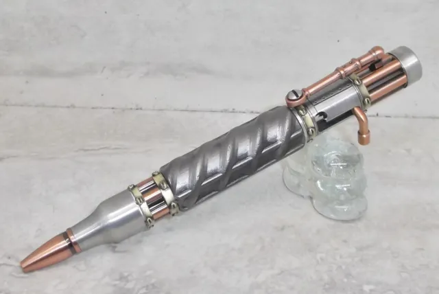 Steampunk Bolt Action pen in Genuine Steel Rebar,  Antique Pewter/Copper