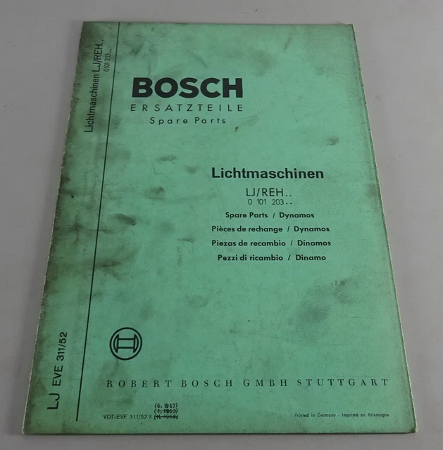 PARTS CATALOG/PARTS LIST Bosch Alternators Lj / Deer 0 101 203 Stand 06