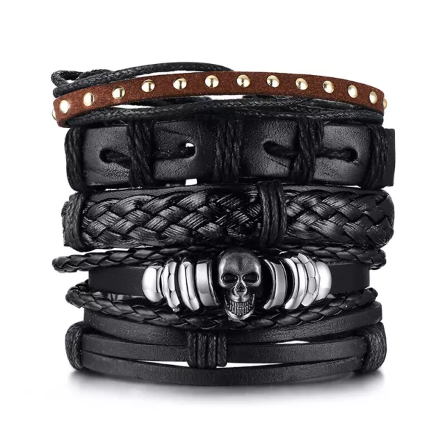 Brazalete Brazalete Punk de Cuero Envolvente Trenzado de Moda Masculino Para Hombres 3