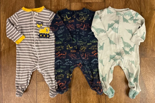 Baby Boy 3/6 Zip Up Footed Sleeper Pajama Clothes 1 PC Lot Dinosaur Construction