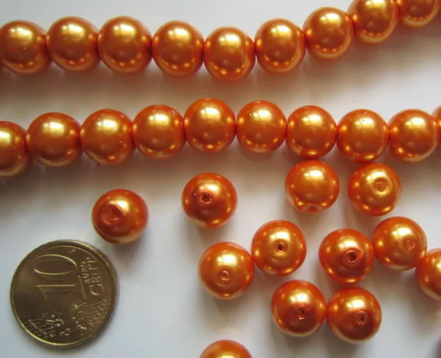 Perlas cristal nacarado 10 mm X 10 UNIDADES color naranja bisutería