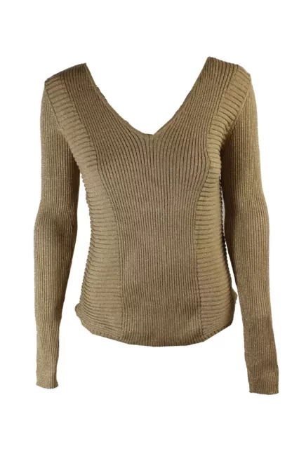 Inc International Concepts Gold Metallic Ribbed V-Neck Sweater  L