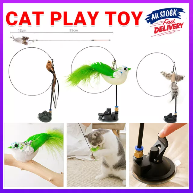 Cat Play Toy Simulation Birds Teaser Wand Interactive Stick with Suction Cup AU