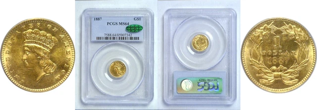 1887 $1 Gold Coin PCGS MS-64 CAC