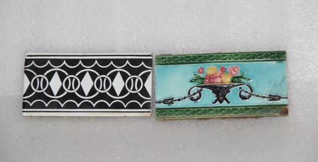 Vintage Colorful Flower Embossed Ceramic Old Tile Wall Decor 2Pc 14276