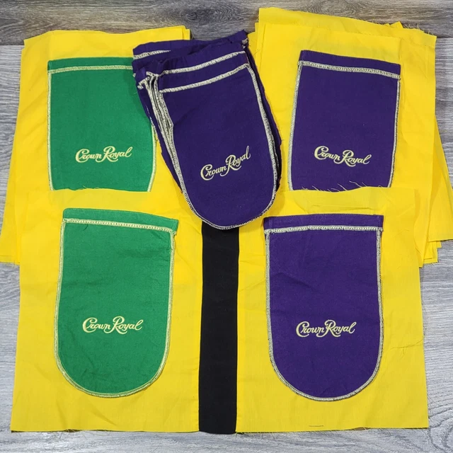 42 Pc Lot Crown Royal Bag Quilt Squares 750ml Purple Green Yellow Mardi Gras LSU