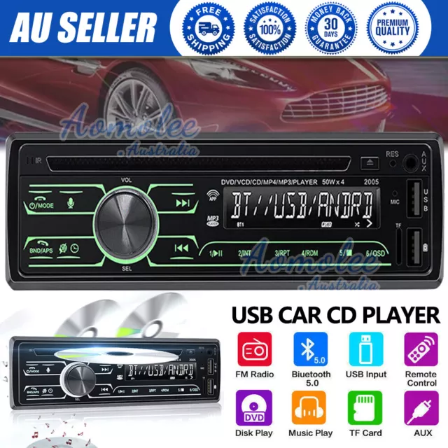 CD DVD Player USB AUX Bluetooth Car Stereo Single 1 DIN In-Dash FM Radio Stereo